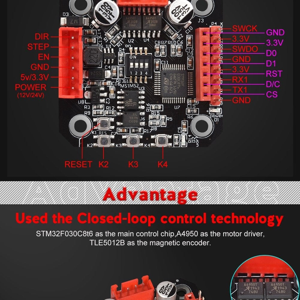 BIGTREETECH S42C v1.1 42 Placa de controlador de circuito cerrado de motor paso a paso con pantalla OLED